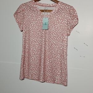 Simplee Pink and White Polka Dot Women's Short Sleeve Top